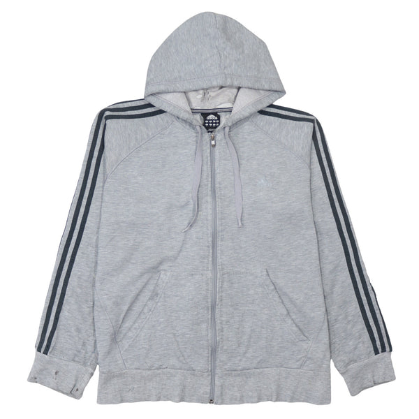 Adidas 90's Striped Sleeve Full Zip Up Hoodie Large Grey