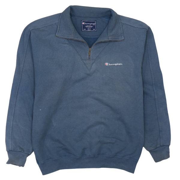 Champion 90's Lightweight Quarter Zip Sweatshirt Large Blue