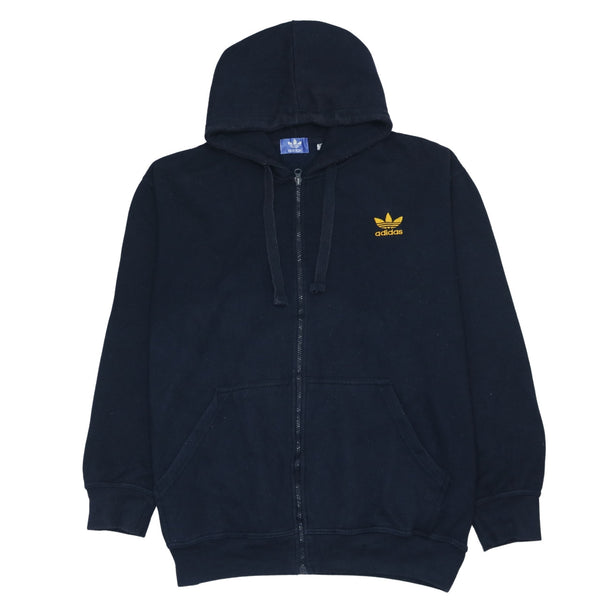 Adidas Vintage 90s X-Large Full Zip Hoodie Navy Blue Drawstring Pockets