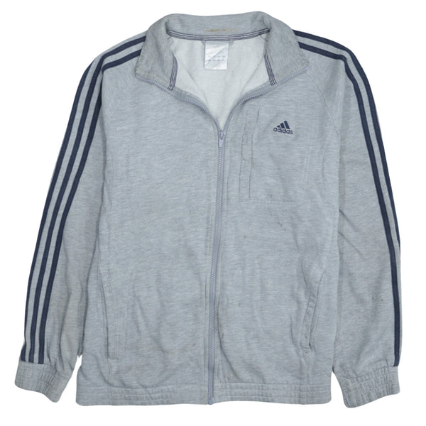 Adidas Vintage 90's Grey Striped Sleeve Full Zip Sweatshirt Medium