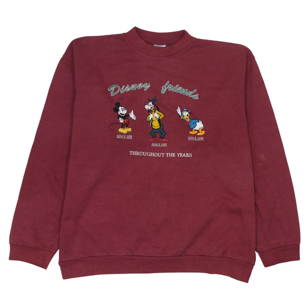 Diseny 90's Disney Friends Crew Neck Sweatshirt Large  Burgundy Red