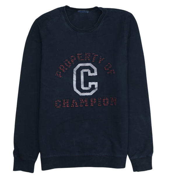 Champion 90's Spellout Crew Neck Sweatshirt Women's Large Navy Blue Vintage