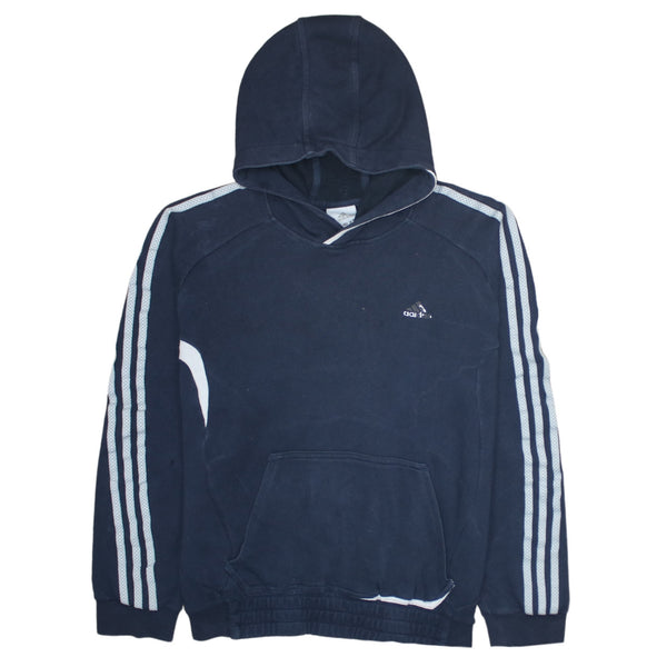 Adidas 90's Striped Sleeve Pullover Hoodie Small Navy Blue