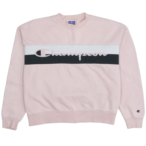 Champion 90's Spellout Crew Neck Sweatshirt Large Pink
