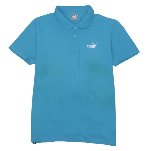 Puma Vintage 90s Medium Blue Polo Shirt, Short Sleeves Button-Up
