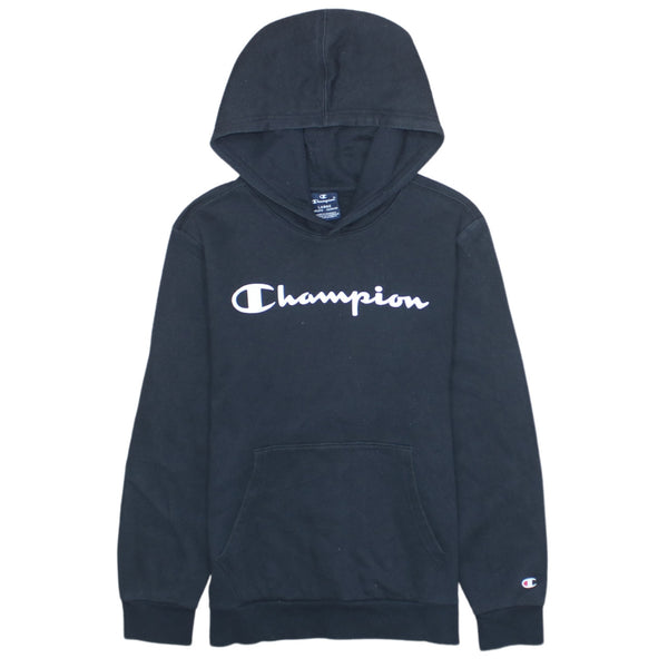 Champion 90s Vintage Spellout Pullover Hoodie Large Black