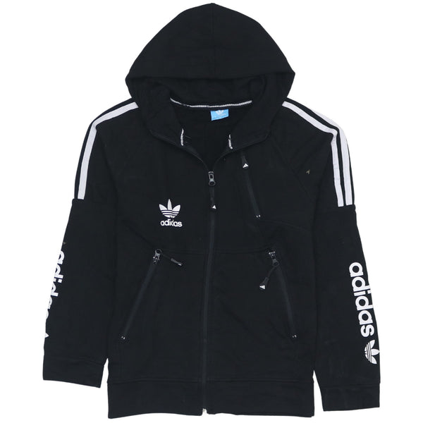 Adidas Vintage 90's Large Black Striped Sleeve Full Zip Hoodie