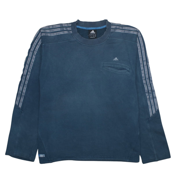 Adidas 90's Striped Sleeve Crew Neck Sweatshirt XLarge Navy Blue