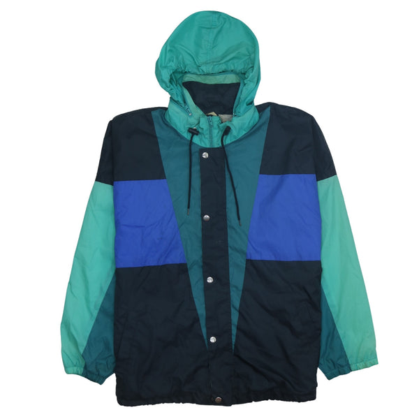 Active 90's Vintage Hooded Windbreaker Jacket XXLarge Black/Green