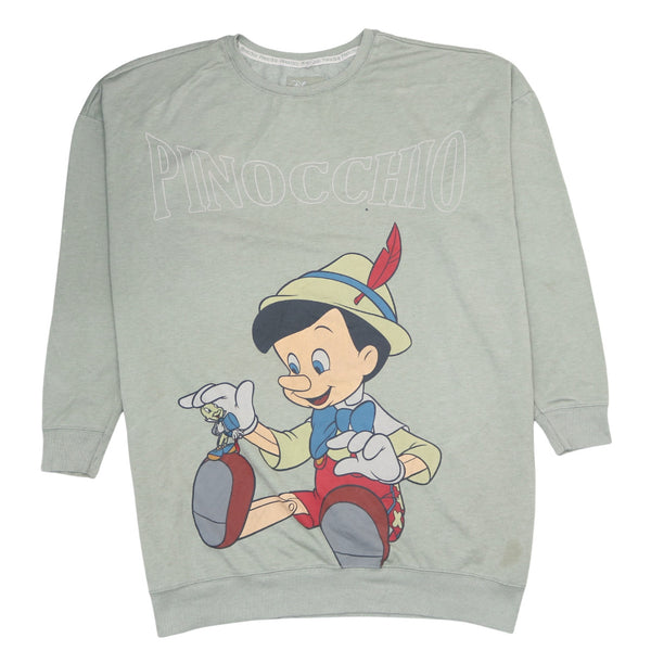 Vintage Disney 90's Pinocchio Crew Neck Green Sweatshirt Women's M