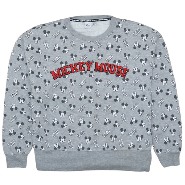 Vintage Disney 90's Mickey Mouse Grey Crew Neck Sweatshirt Medium