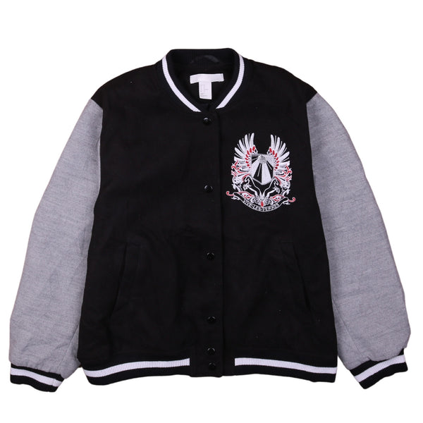 H&M Vintage 90s Black Varsity Jacket Women's L Button Up Style