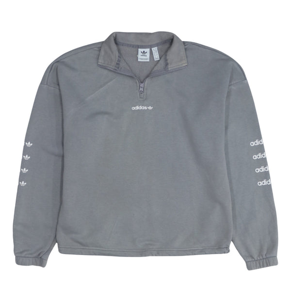 Adidas 90's Vintage Lightweight Grey Quarter Zip Sweatshirt - Small
