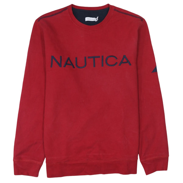 Nautica 90's Spellout Crew Neck Sweatshirt Large Red