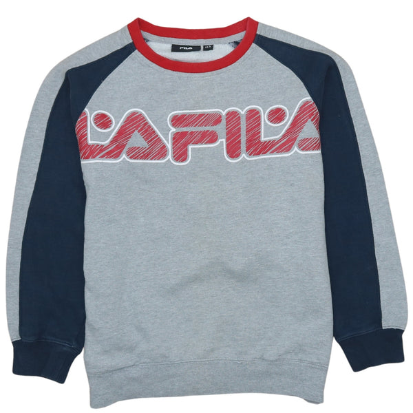 Vintage 90's Fila Spellout Grey Crew Neck Sweatshirt Large