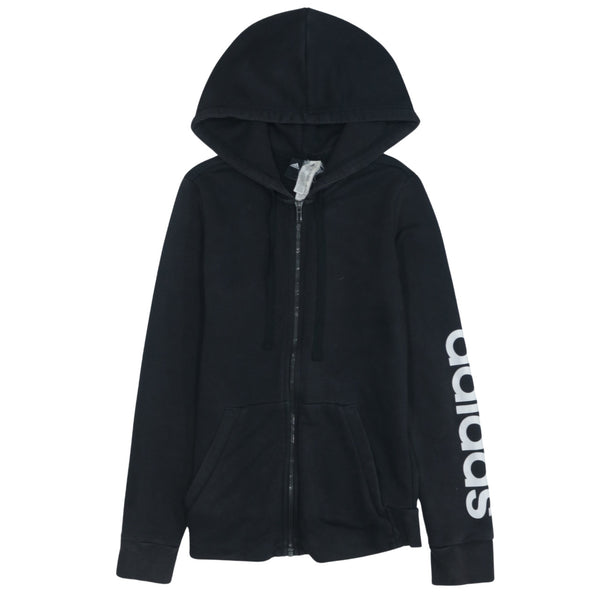 Adidas Vintage 90s Full Zip Black Hoodie with Drawstring Pockets, Small