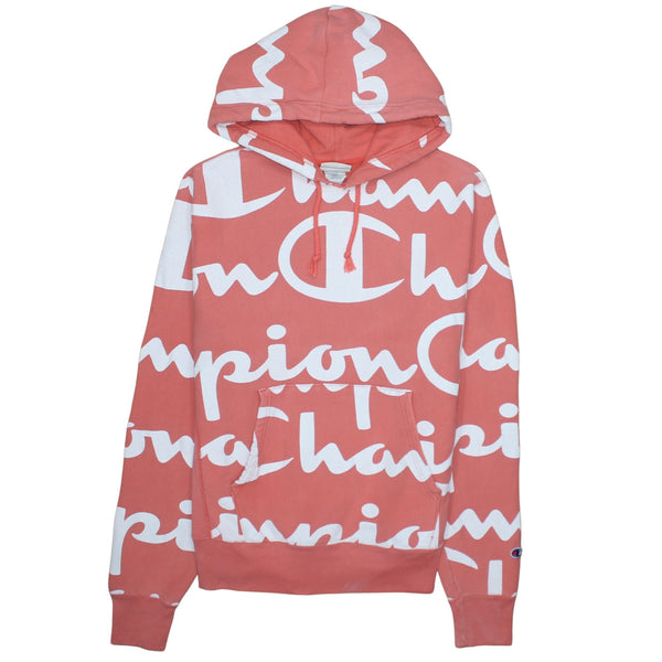 Champion 90's Drawstring Pockets Pullover Hoodie Medium Pink