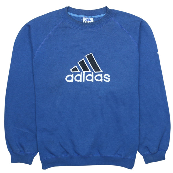Adidas Vintage 90's Spellout Crew Neck Sweatshirt Men's Large Blue