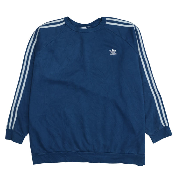 Adidas 90's Vintage Navy Blue Striped Sleeve XXL Crew Neck Sweatshirt