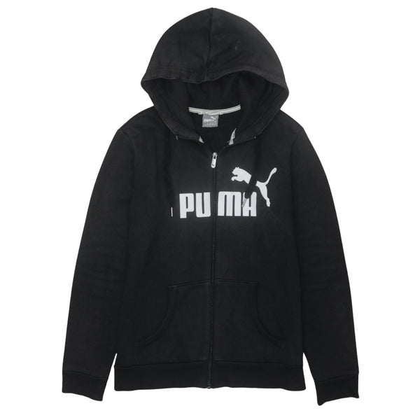 Puma 90's Vintage Spellout Full Zip Up Hoodie Black Size Large