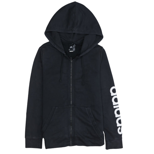 Adidas 90's Drawstring Pockets Full Zip Up Hoodie Medium Black