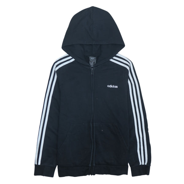 Adidas 90's Striped Sleeve Full Zip Up Hoodie Large Black