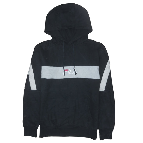 Fila 90's Vintage Black Spellout Pullover Hoodie Medium