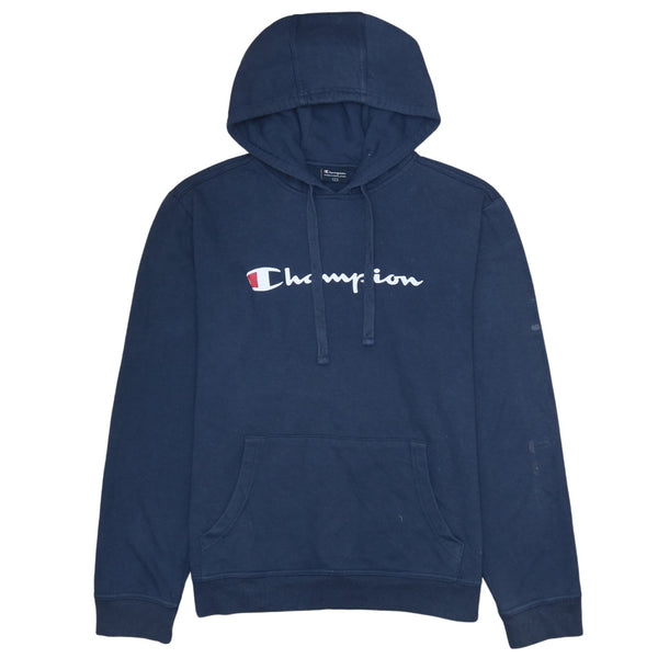 Champion Vintage 90's Blue Spellout Pullover Hoodie - Men's Large