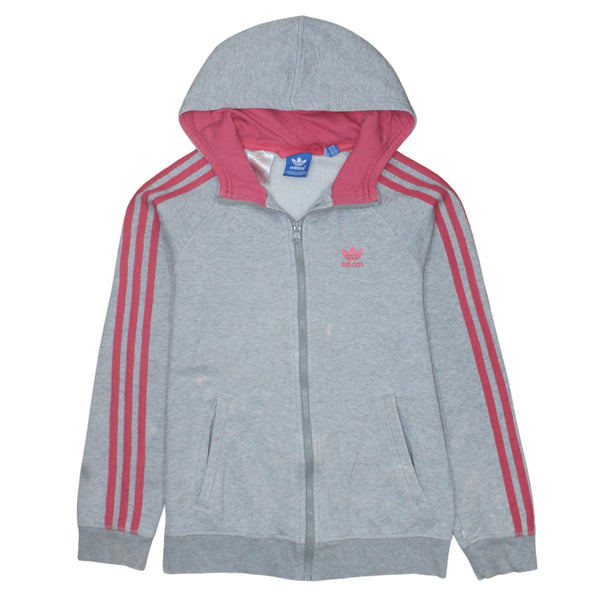 Adidas 90's Striped Sleeve Full Zip Up Hoodie Large Grey
