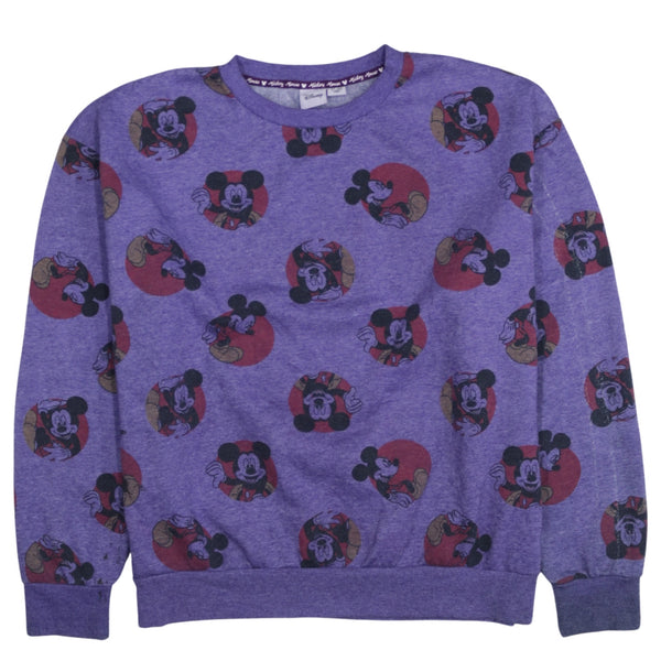 Disney 90's Mickey Mouse Crew Neck Sweatshirt Large Purple