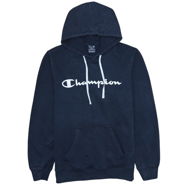 Champion 90's Vintage Spellout Hoodie Men's Small Navy Blue Pullover