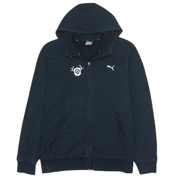 Puma 90's Vintage Black Full Zip Hoodie with Drawstring Pockets XL