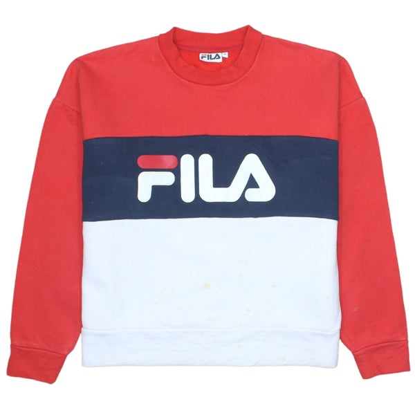 Vintage Fila 90's Navy Blue Spellout Crew Neck Sweatshirt - Medium