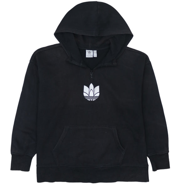 Adidas Vintage 90's Black Quarter Zip Hoodie XL Drawstring Pockets
