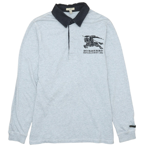 Burberry Vintage 90's Grey Polo Shirt, Long Sleeve, Large