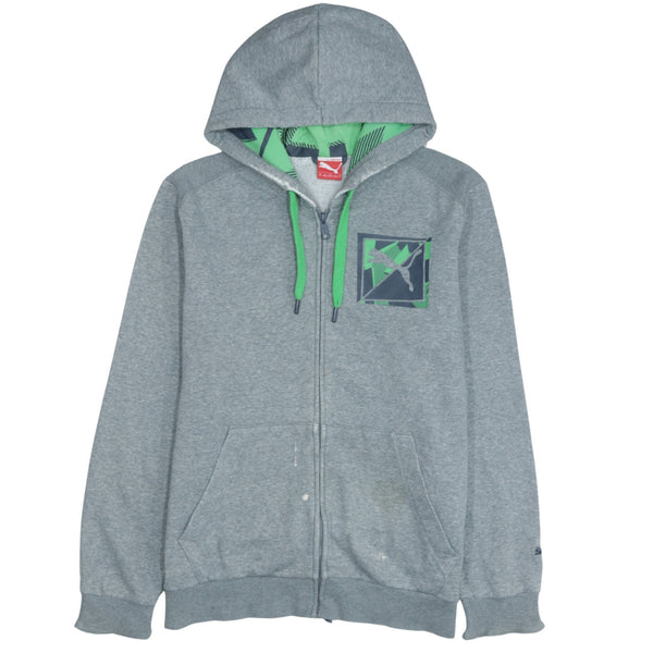 Puma 90's Medium Grey Cotton Full Zip Hoodie, Drawstring Pockets