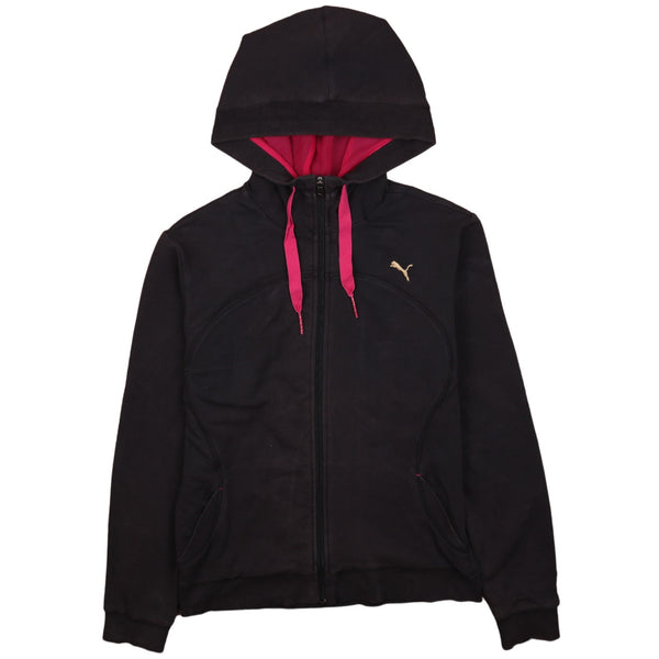 Puma Black 90s Full Zip Hoodie Large with Drawstring Pockets