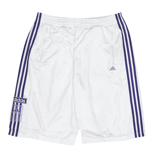 Adidas White Shorts Men's Large Purple Three Stripe Logo Zip Pockets Sports Training