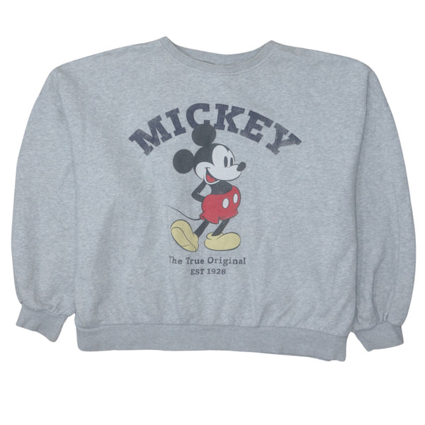 Disney 90's Mickey Mouse Crew Neck Sweatshirt Medium Grey