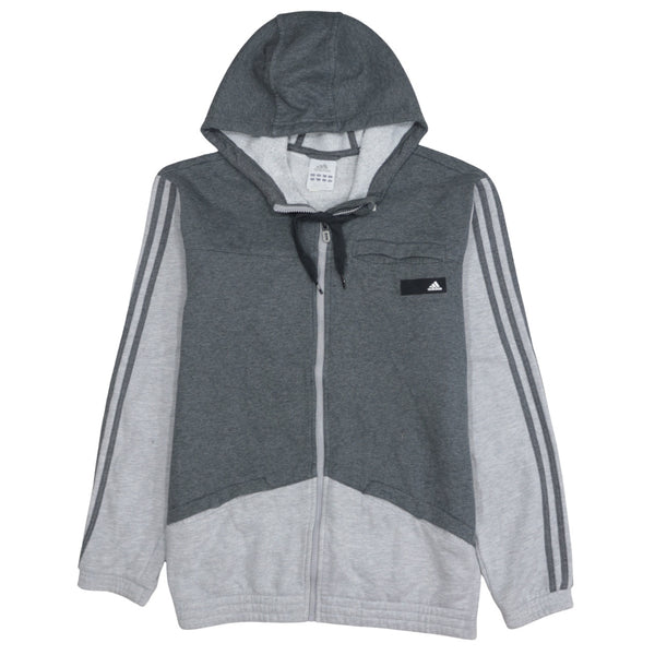 Adidas 90's Striped Sleeve Full Zip Up Hoodie Medium  Grey