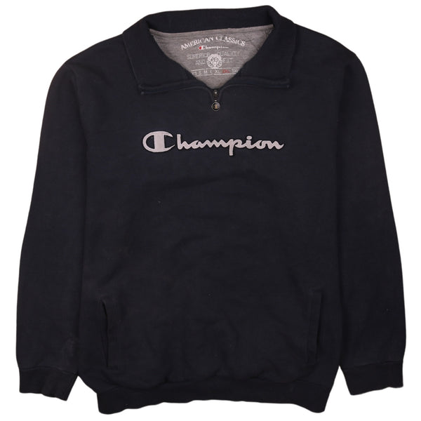 Vintage Champion 90's Navy Blue Spellout Quarter Zip Sweatshirt 2XL