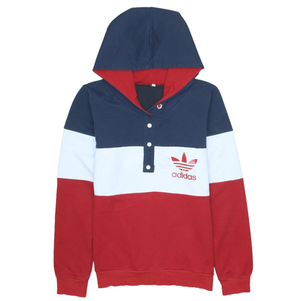 Adidas 90s Vintage Lightweight Quarter Button Hoodie XSmall Navy Red