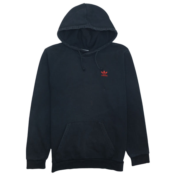 Adidas Vintage 90's Pullover Hoodie with Drawstring & Pockets - Medium Black