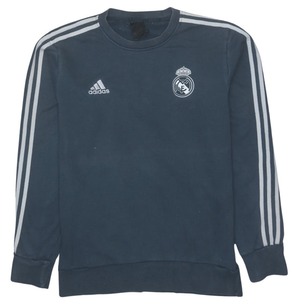 Adidas 90's Vintage Crew Neck Sweatshirt with Striped Sleeves - Medium, Blue