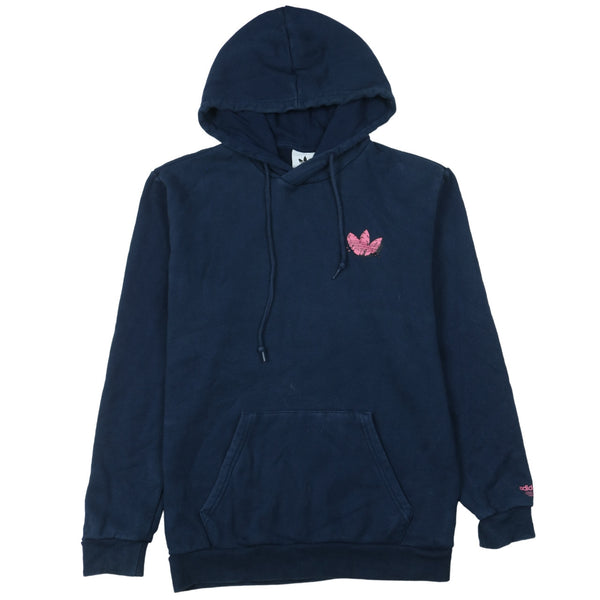 Adidas 90s Vintage Pullover Hoodie Navy Blue Small Drawstring Pockets