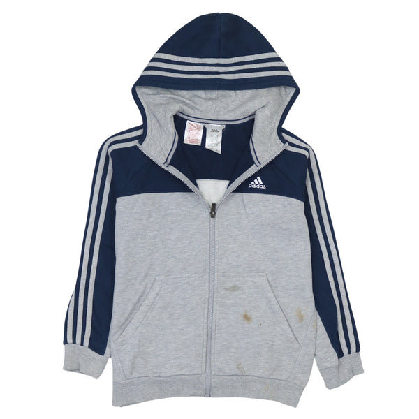 Adidas 90's Vintage Striped Sleeve Zip Hoodie Medium Grey Blue