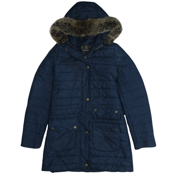 Barbour 90's Hooded Button Up Parka Small  Navy Blue
