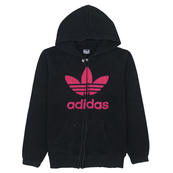 Adidas 90's Vintage Spellout Full Zip Hoodie XLarge Black