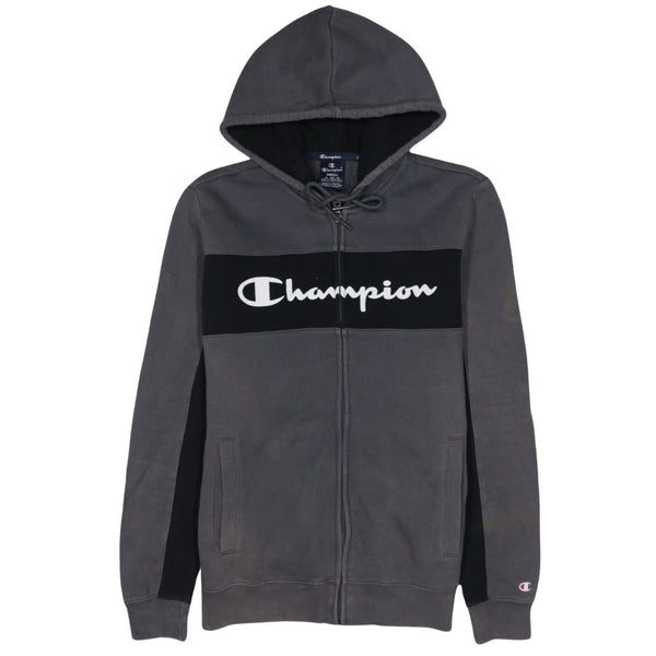 Champion 90's Spellout Full Zip Up Hoodie Small Grey