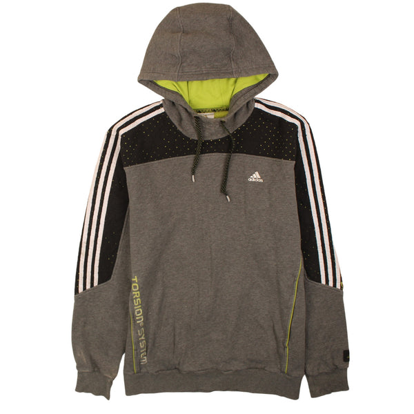 Adidas 90's Striped Sleeve Pullover Hoodie Large Grey